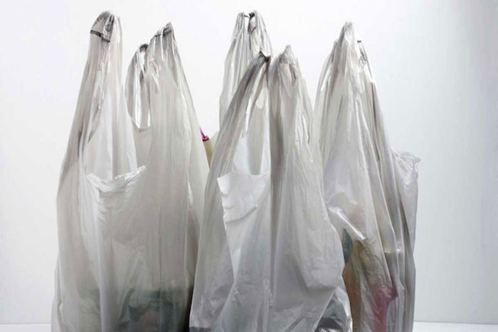 Multiple Plastic Shopping Bags On Table Top